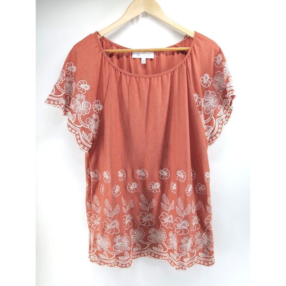 Fever Women's Blouse Rayon‎ Large On-Off Shoulder Top Embroidered Eyelet Trim - Picture 1 of 8